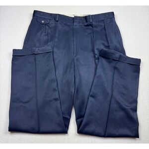 Vintage Polo‎ Ralph Lauren Navy Dress Pants 39x34 Pleated Cuffed Flap Pocket USA